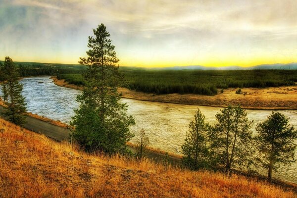 Burnt grass mountain streams of water