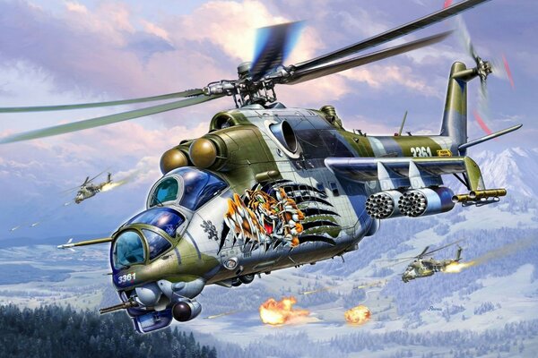 Pittura d arte elicottero da trasporto russo