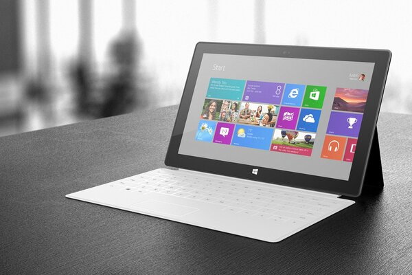 Microsoft windows 8 device on a white surface