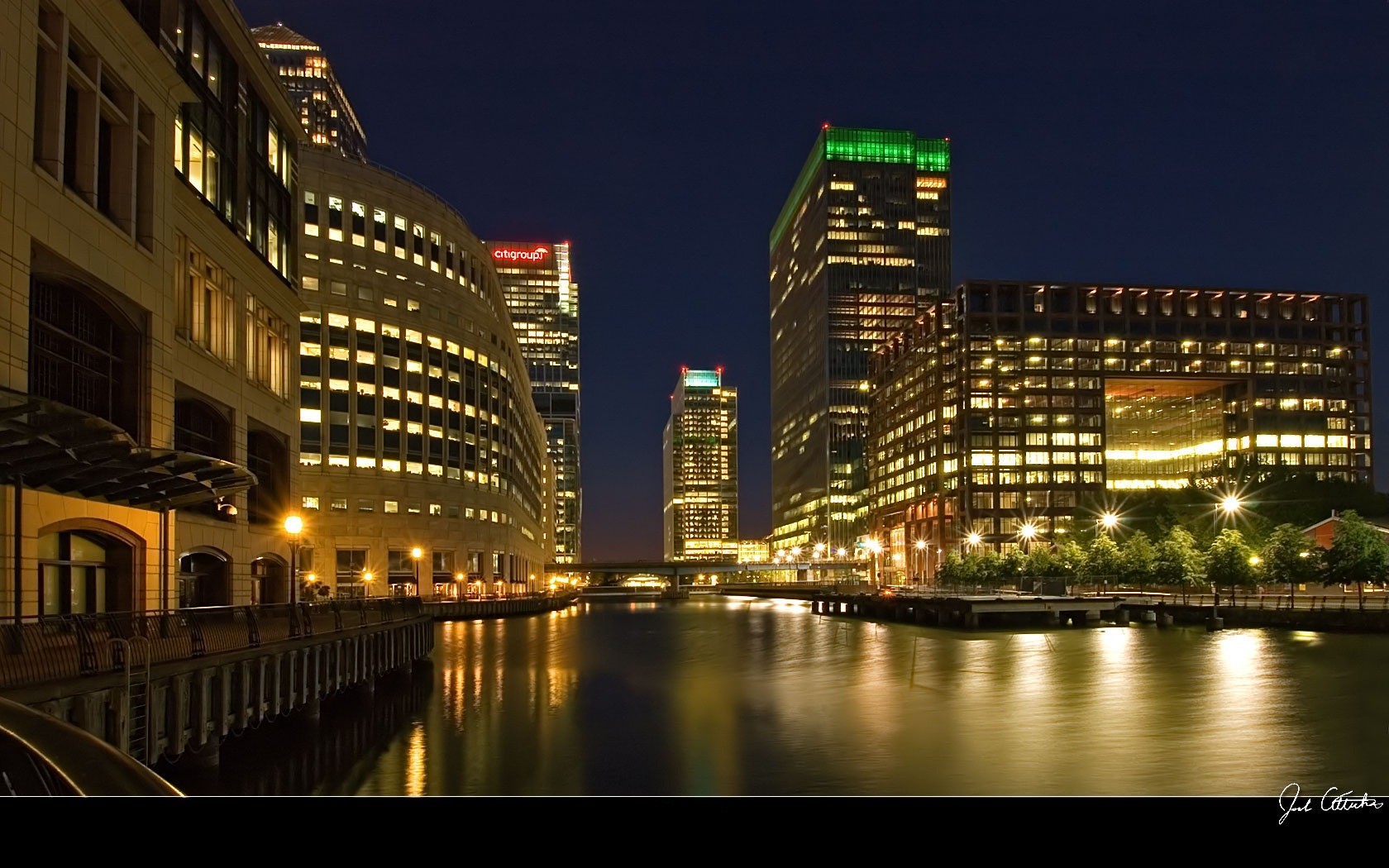 canary wharf londres bâtiments nuit rivière