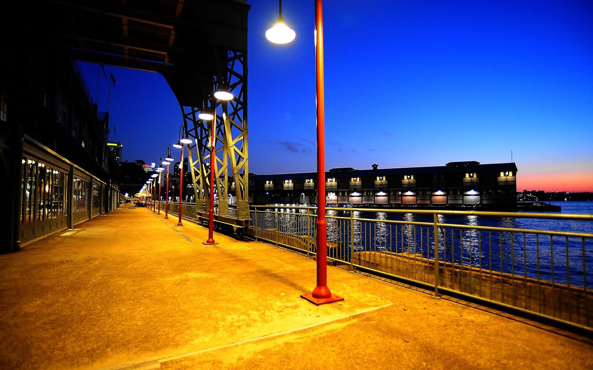 australie sydney quais lumière lanternes eau crépuscule