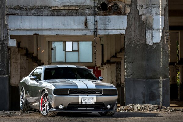 Grey super car with white stripes