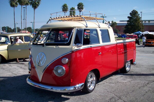 Lovely white red vw is always classic