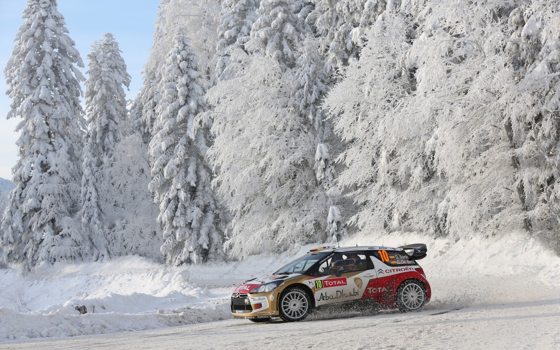 schnee citroen seitenansicht ds3 wald rallye winter