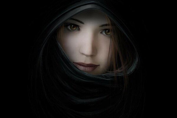 Image of a girl s face in a hood