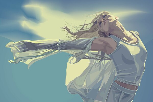 Drawing of a dancing girl against the sky