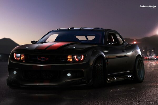 Chevrolet Camaro red stripes on the hood