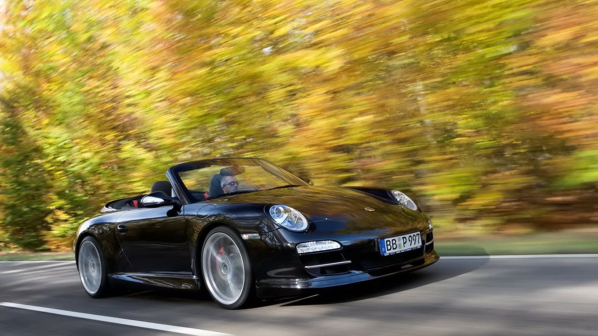 porsche strada automobile grigio autunno giallo