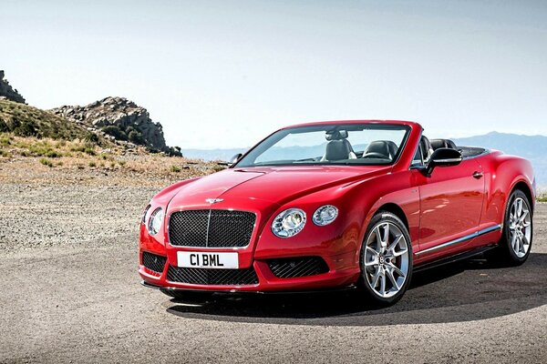 Red Bentley on the side of the road