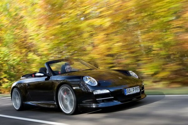 Porsche à la vitesse, automne, route