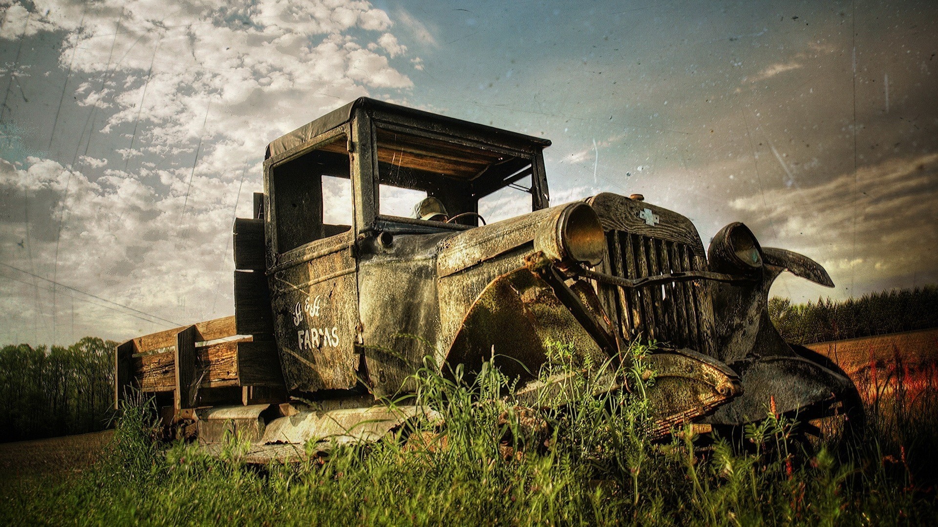 truck photo grass field wreck pickup truck