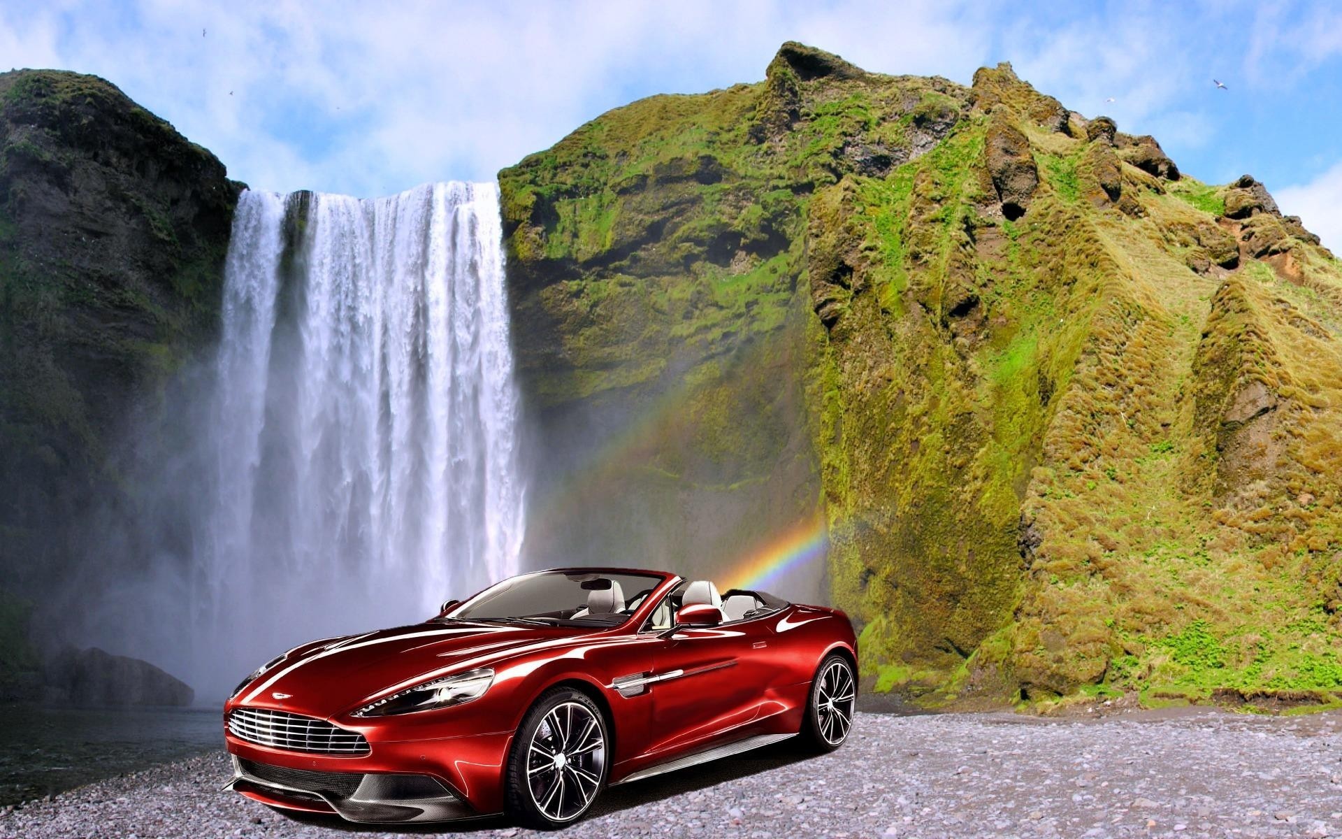 iceland aston martin waterfalls car