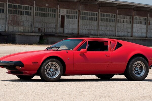 Classic, red sports car on the street