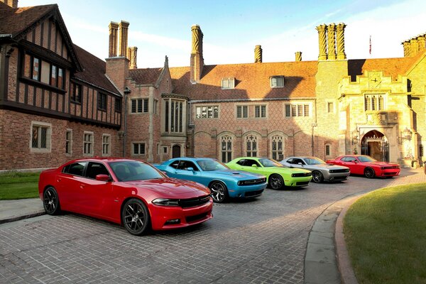 Collection of cars in the courtyard of the estate