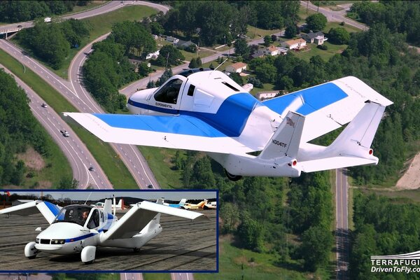 Modern car airplane in blue and white