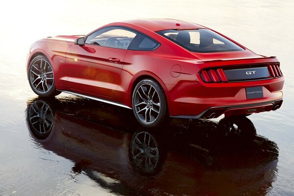 Mustang rosso sulla piattaforma di ghiaccio