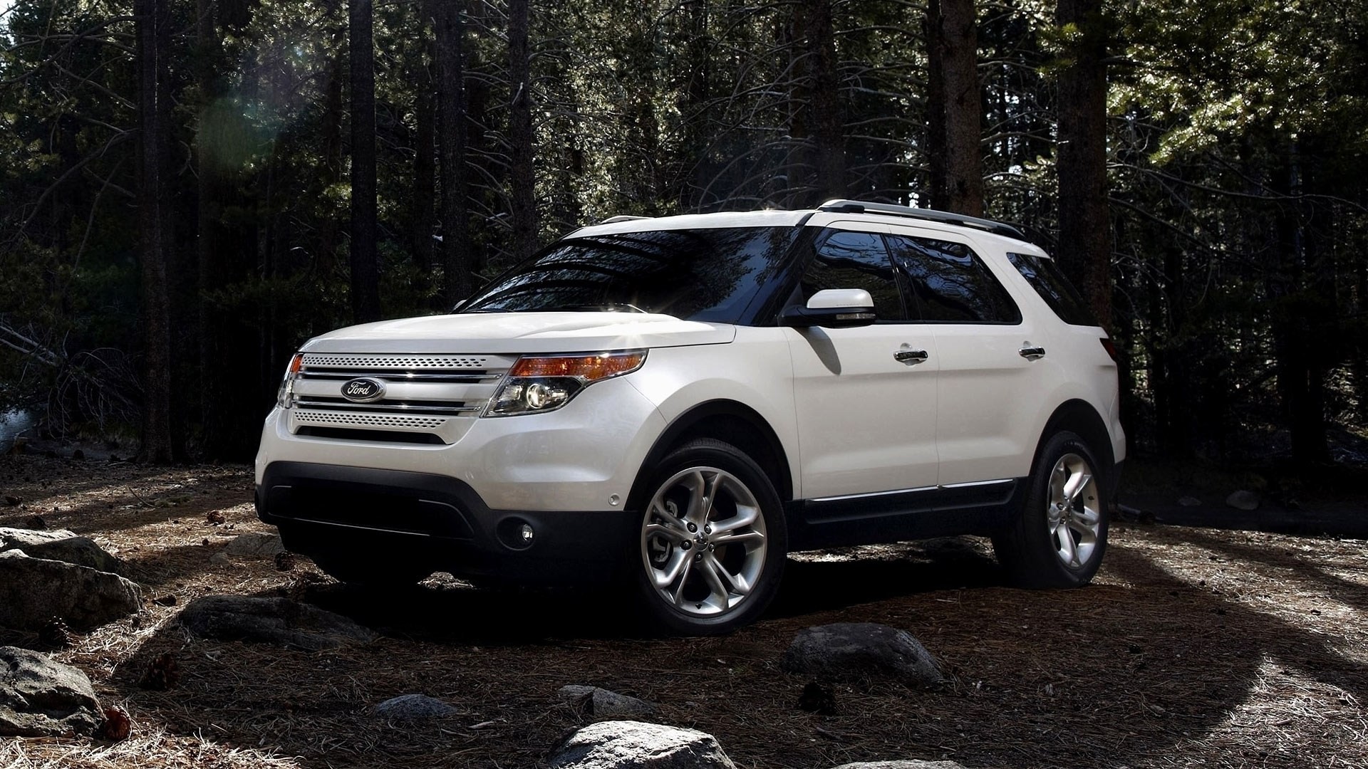 ford coche explorador madera bosque gris