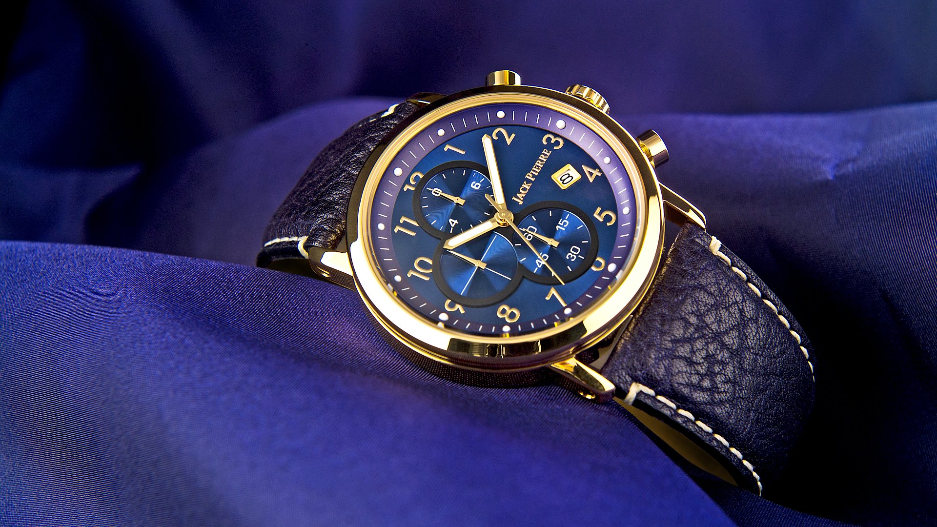 reloj oro azul tela metal