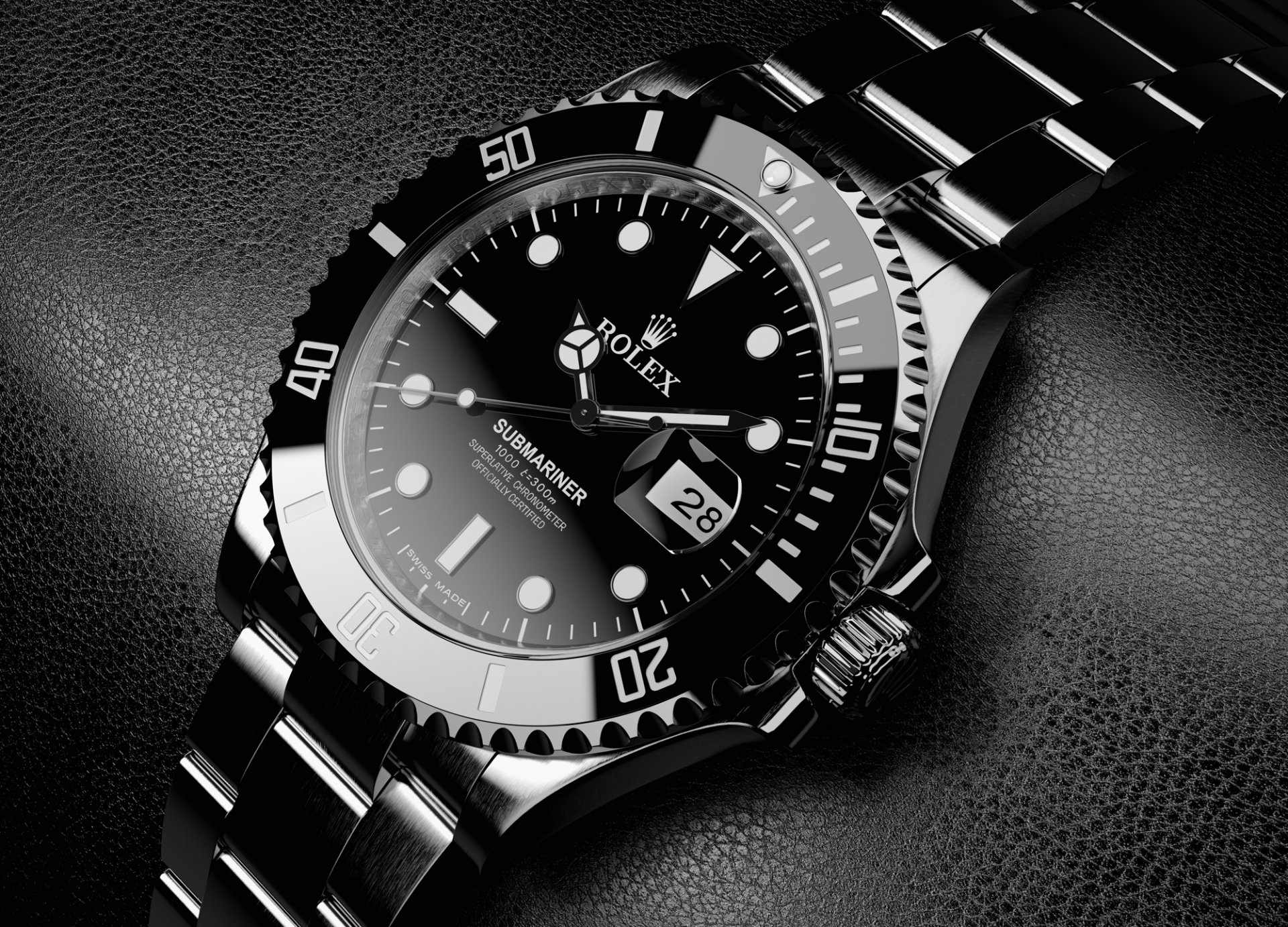 tytan zegarek rolex czarny srebrny elegancki czarna skóra