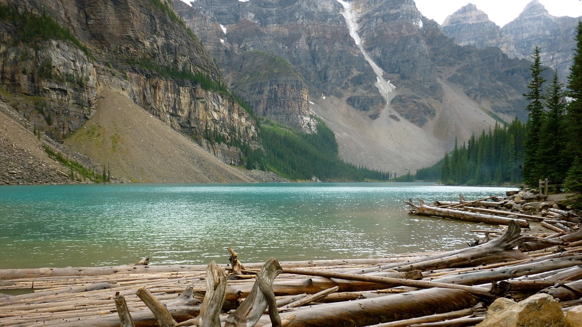 wir verschmelzen entlang des flusses protokolle fichten berge flüsse wasser felsen natur landschaft gipfel grünes wasser landschaft