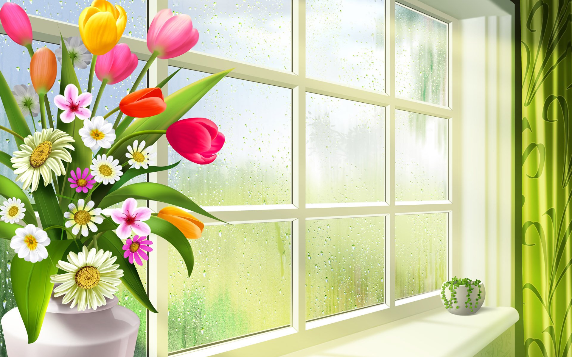 vase on the window will wildflowers flowers cancelleresti rain bouquet pot tenderness drop