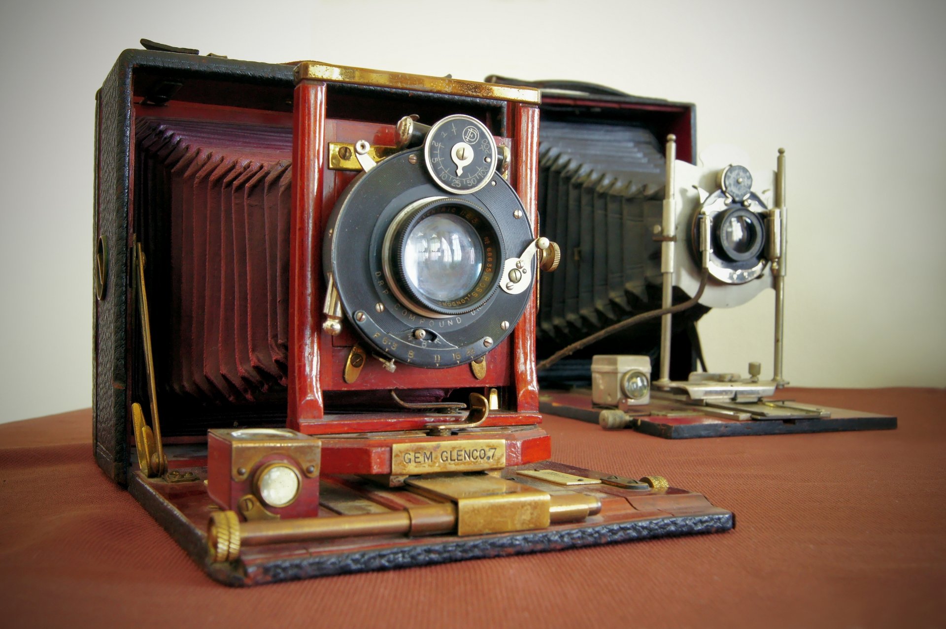 large-format cameras body lenses of the diaphragm gates focusing and exposure meter slight blurring background