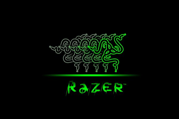 Логотип компании razer на чёрном фоне