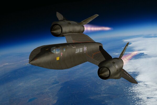 Avión Lockheed sr -71 alto en el cielo sobre la Tierra