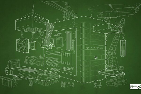 Rappresentazione schematica del sistema operativo su sfondo verde