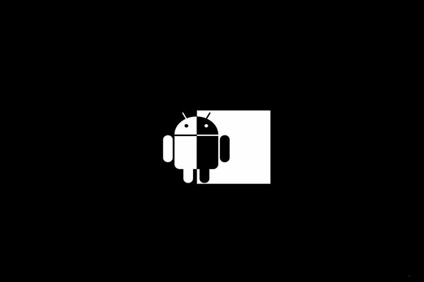 Android-Logo. Roboter auf schwarzem Hintergrund