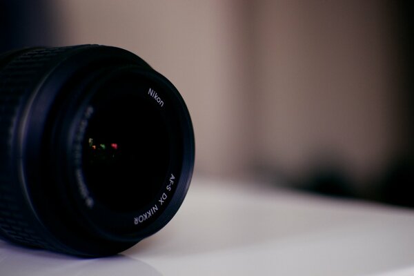 Nikon camera lens with blurry background