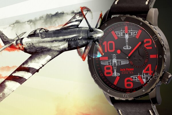 Red jack Pierre watch with airplane