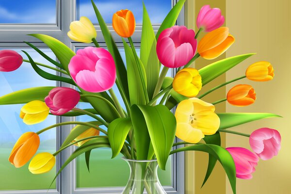 Spring bouquet of tulips in a vase