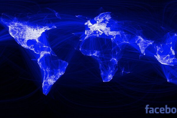 Social network facebook on the world map