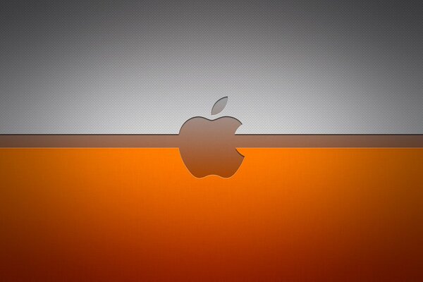 Apple logo on a gray-orange background