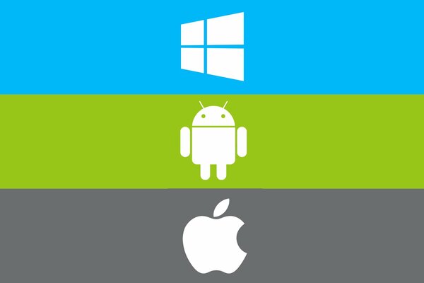 Emblemas de los sistemas operativos. Android, windows, apple