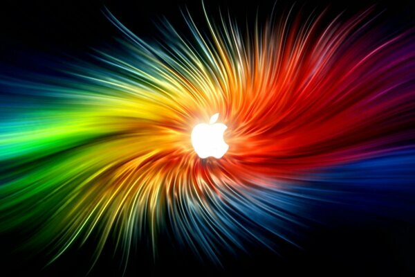 Logo apple avec des rayons multicolores sortants