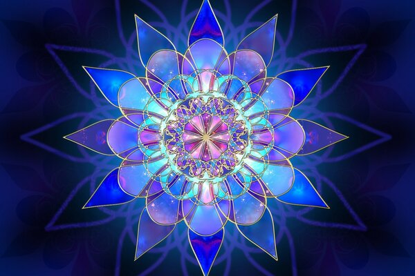 Flower of fractals and patterns on a blue background