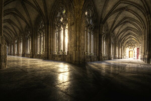 Lighted gloomy corridors of the castle