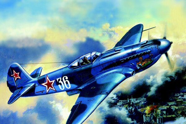 Avion de chasse soviétique LAGG-3 dans le ciel pendant la guerre