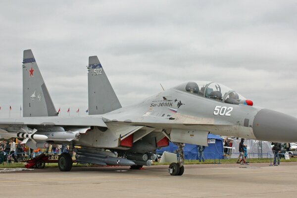 The Su - 30 MK aircraft is presented at the parade