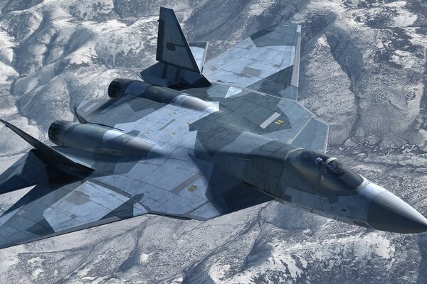 In the sky , a modern Pak fa T - 50 fighter