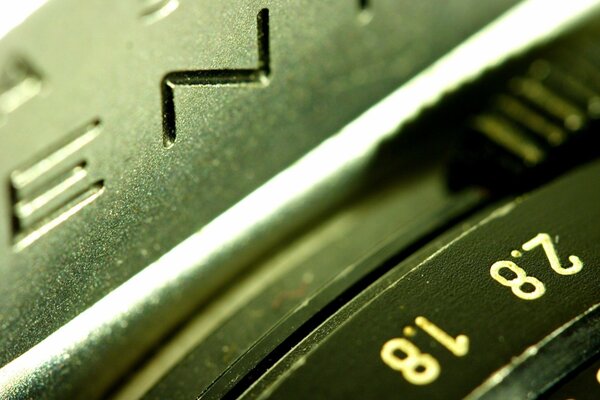 The numbers on the camera lens close-up