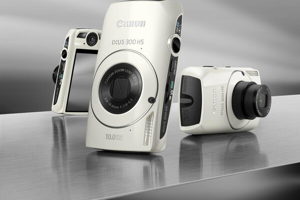Black and white photo of canon ixus 300 hs camera
