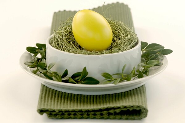 Light green egg on a plate composition