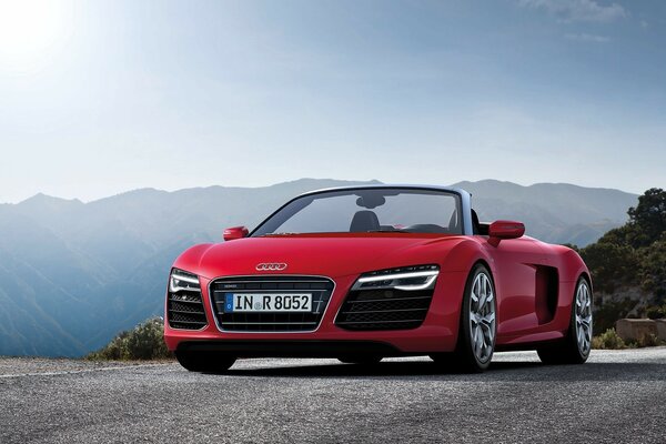 Red car, audi on the road