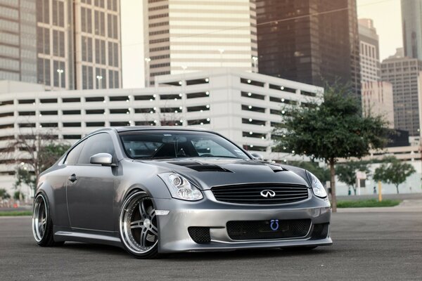 Silver sports car in the city