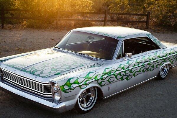 Beautiful ford classic on the street at dawn