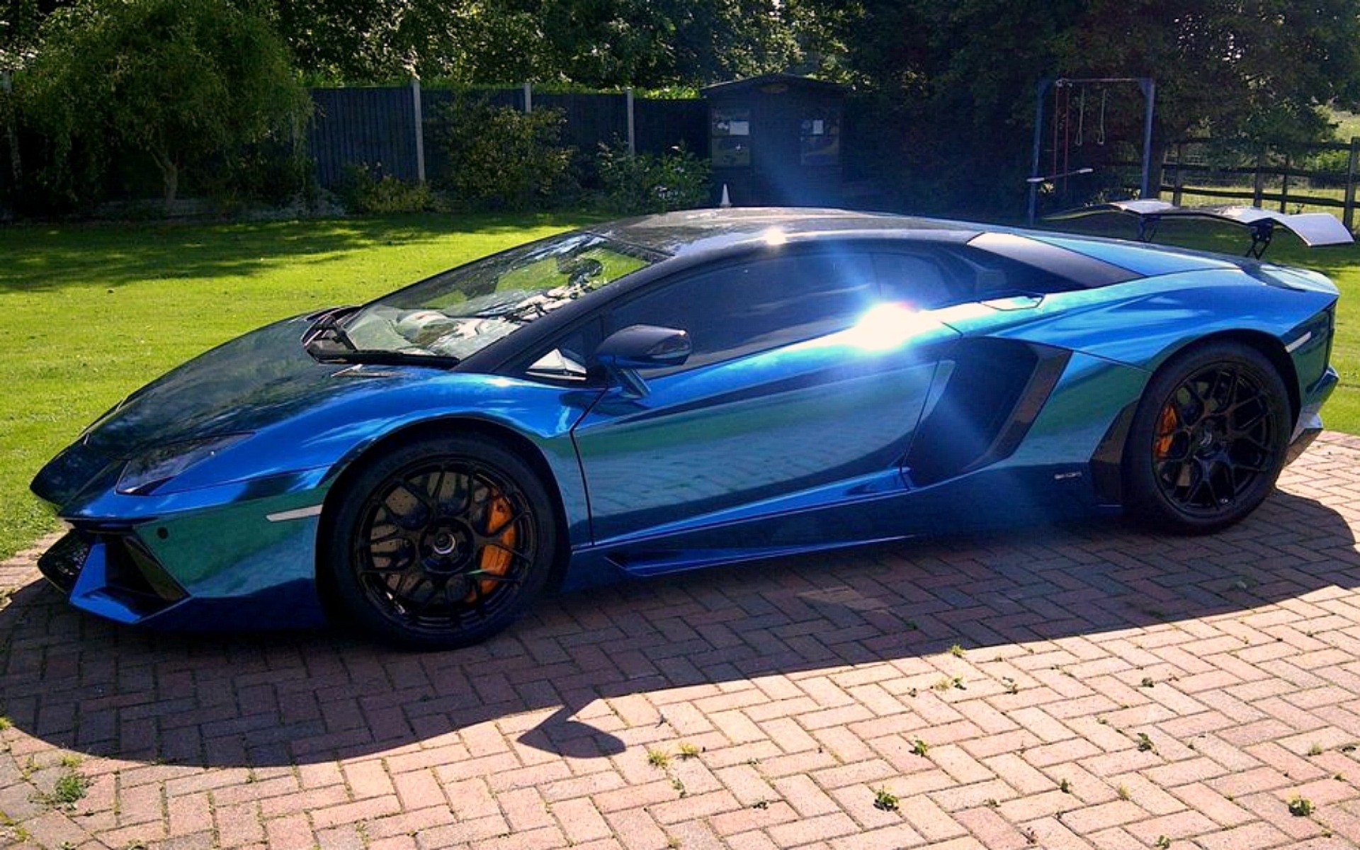 bleu miroir lamborghini voitures