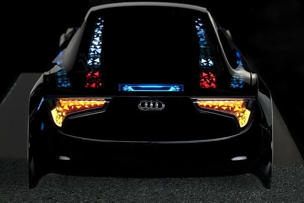 Car with LED headlights on